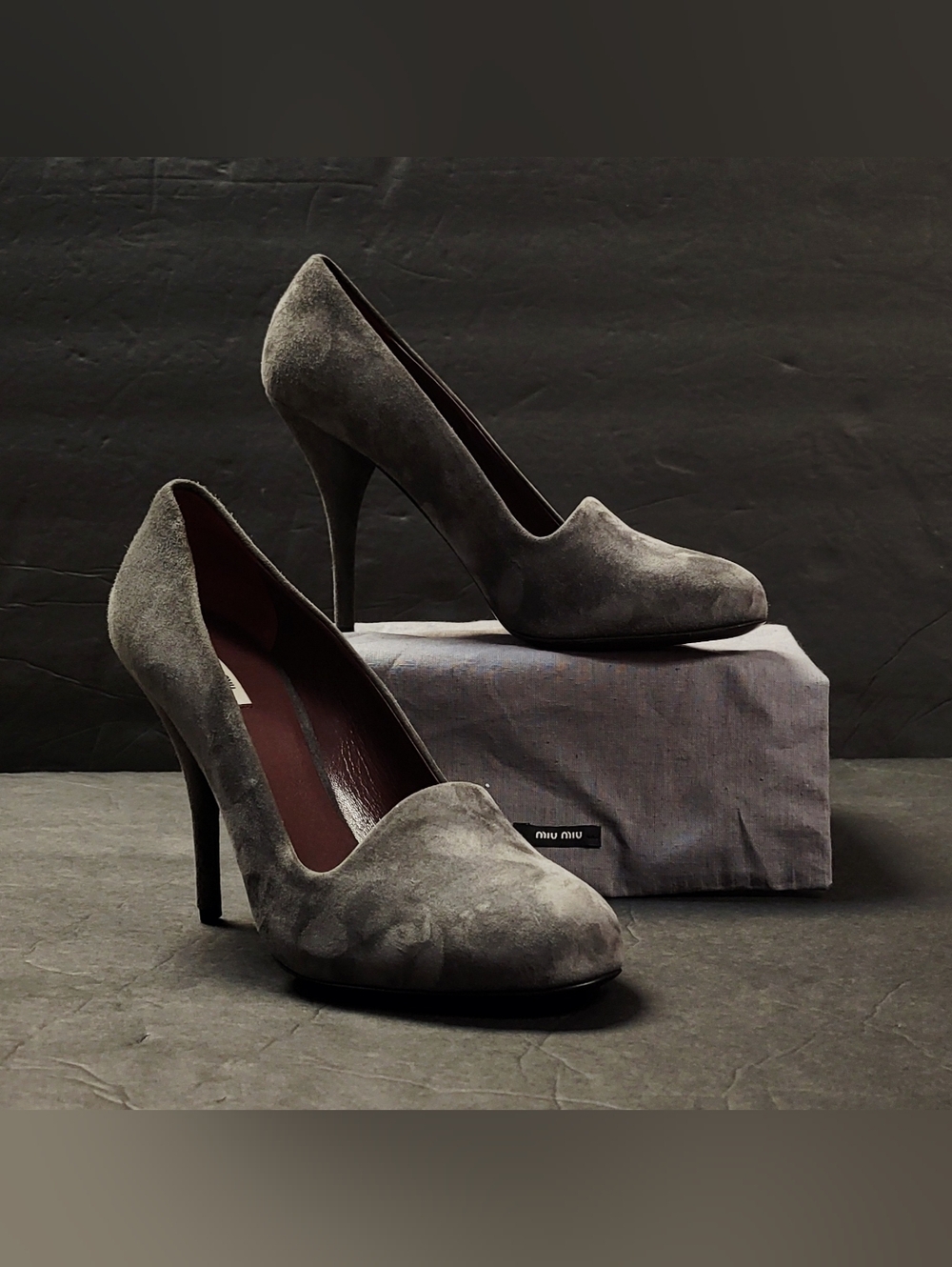 MiuMiu Gray Seude Pumps 37.5